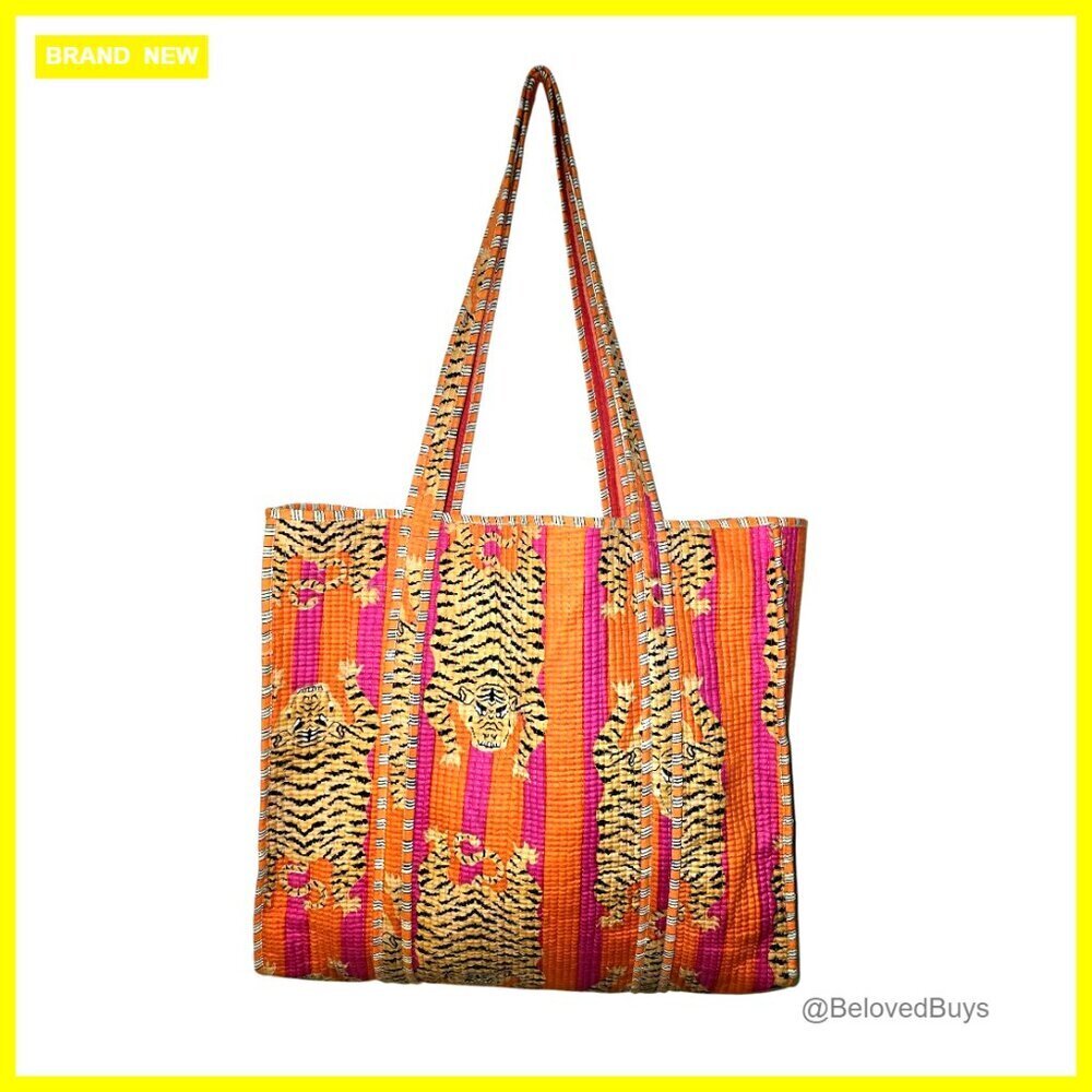 Large Cotton Tote Bag Quilted Reversible Shoulder Bag Shopping Purse